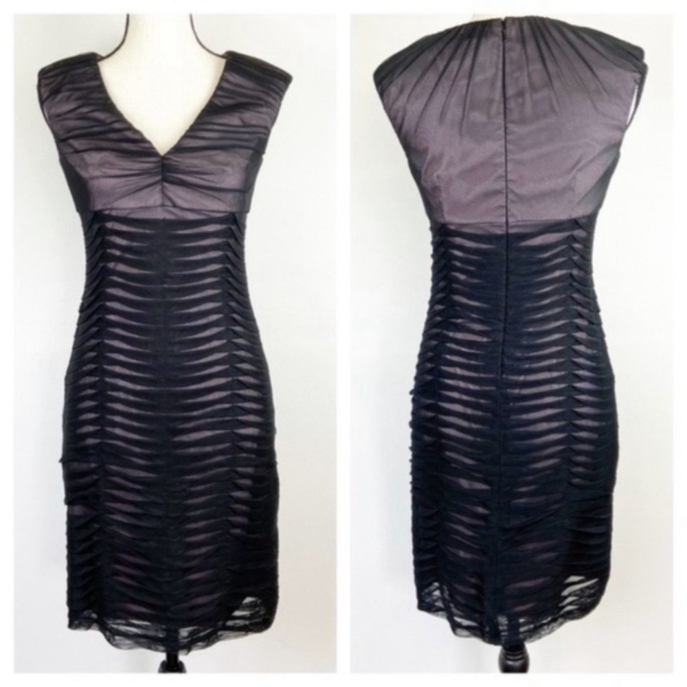 Adrianna Papell Black and Charcoal Layered Sheath Dress